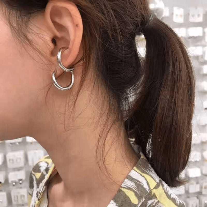 DOUBLE HOOP EARRINGS|18K Gold Plated|S Shape Minimalist Earrings|Dainty Hoop Earrings|Gift For Her|Push Back Earrings - Dafitty