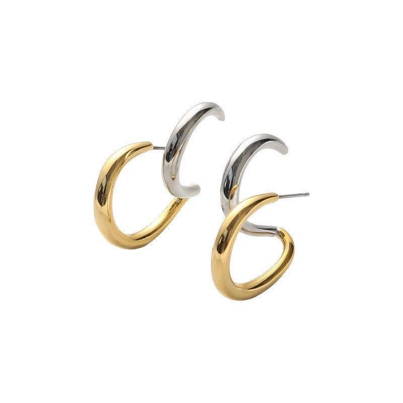 Gold Hoop Earrings|Charm Hoop Earrings Silver|Double Hoops|Plated with 18k Gold|Two Tone Jewelry| Perfect Gift - Dafitty