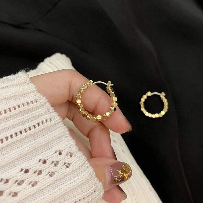 Huggie Hoop Earrings|Small Hoops|Lightweight Beaded Hoops Earrings for Women Girls Plated 18k Gold - Dafitty