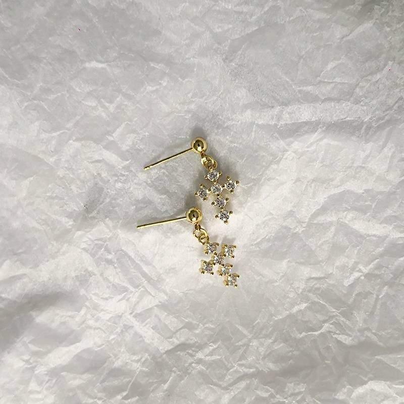 Gold Cross Earrings/Cross Drop Earrings|18k Gold Plated Sterling Silver Cross Plain Unisex Earrings with CZ - Dafitty