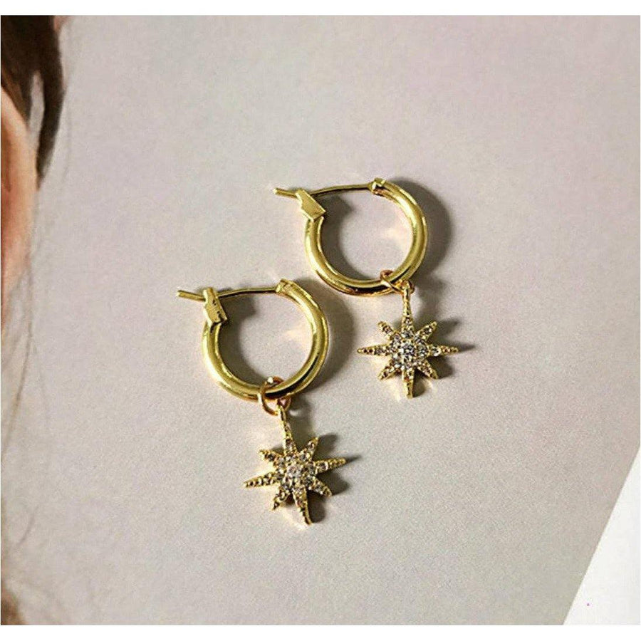 Huggie Hoop Earrings|18K Gold Hoops|Lightweight Minimalist Earrings By Dafitty|Most Favorited CZ Star Pair - Dafitty