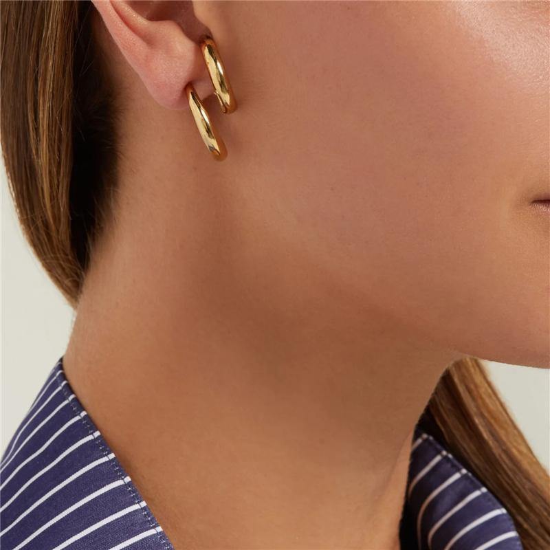 DOUBLE HOOP EARRINGS|18K Gold Plated|S Shape Minimalist Earrings|Dainty Hoop Earrings|Gift For Her|Push Back Earrings - Dafitty