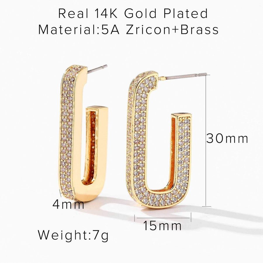 Open Hoop Earrings|Huggie Hoop Earrings|Huggie Hoops|Rectangle Huggies|Gold CZ Earring|Gold Plated|14k Gold Earrings - Dafitty