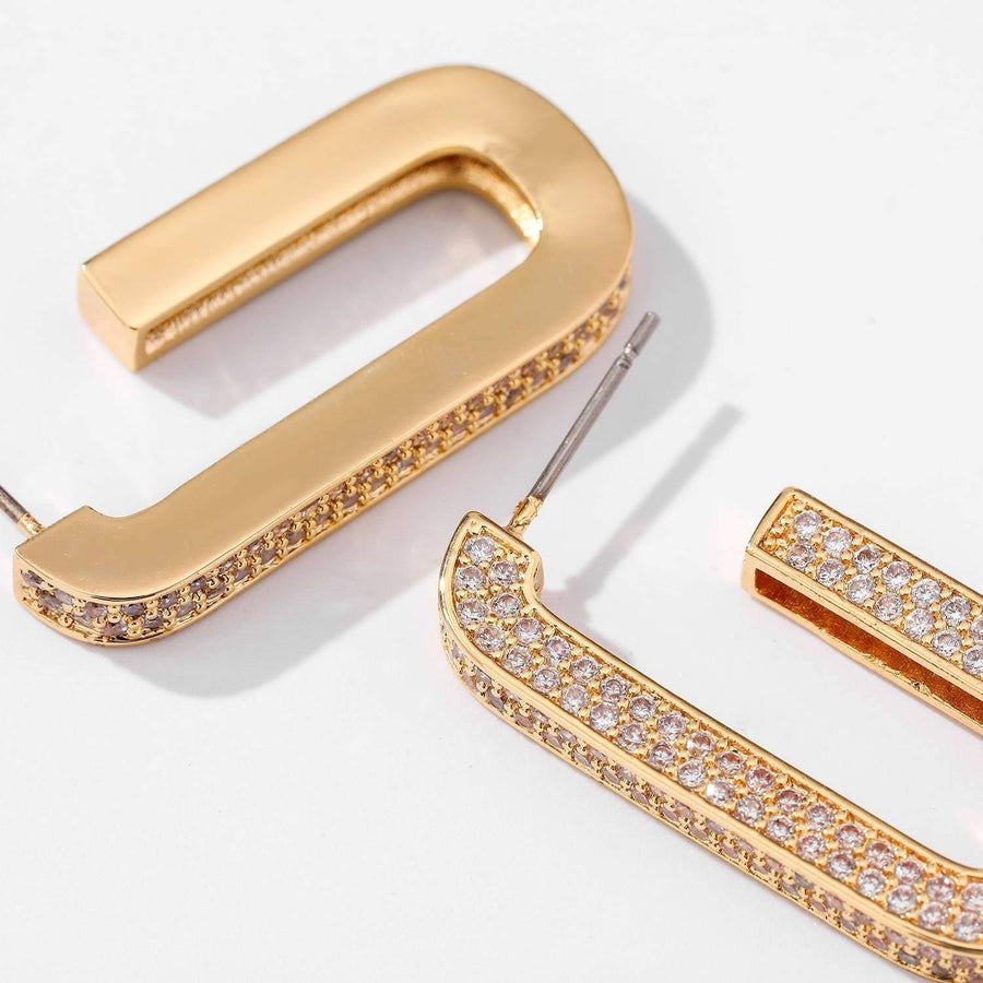 Open Hoop Earrings|Huggie Hoop Earrings|Huggie Hoops|Rectangle Huggies|Gold CZ Earring|Gold Plated|14k Gold Earrings - Dafitty