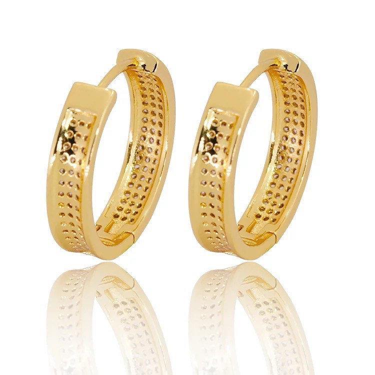 Gold Huggie Hoop Earrings/14K Gold Filled Earrings with CZ Stones/Medium Huggie Earrings - Dafitty