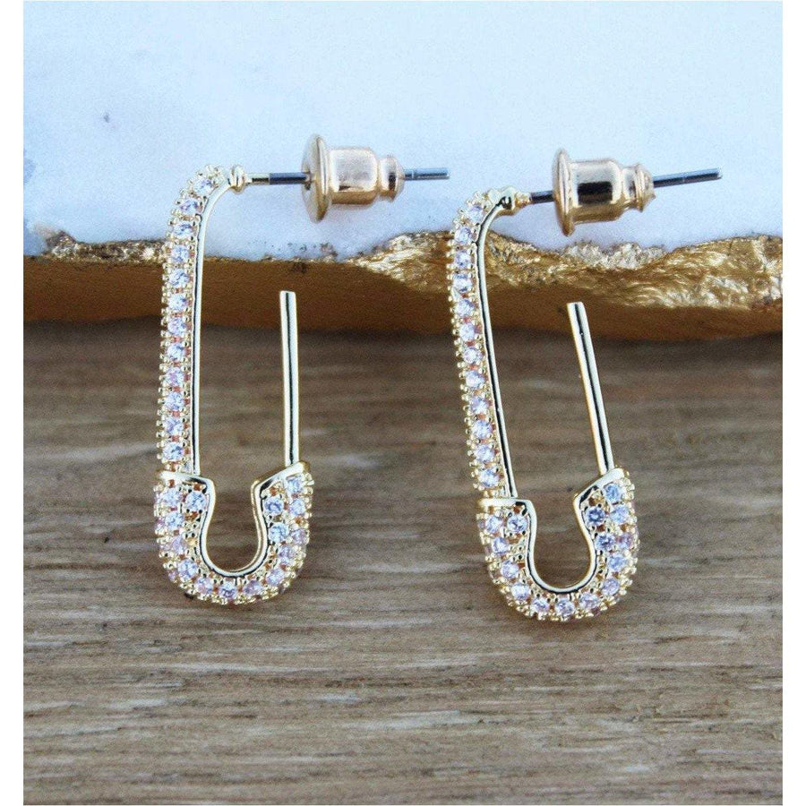 SAFETY PIN Earrings|Pave Gold Safety Pin Earrings|Modern Geometric Jewelry|18k Gold Minimalist Studs - Dafitty
