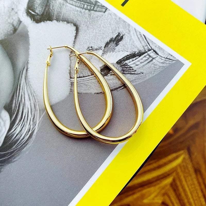 TEARDROP HOOPS Earrings Plated 18k Gold|Dainty Drop Earrings|Gold Plated Jewelry for Women||Gold Matte Earrings - Dafitty