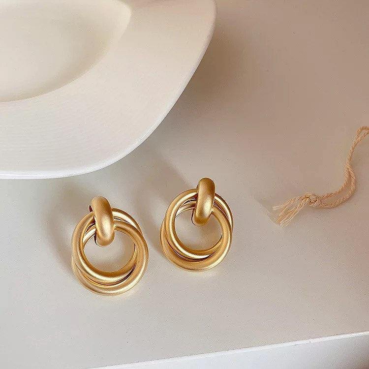 Gold STUD EARRINGS|Gold Studs 18k|Matte Finish Plated Earrings|Brass Base Earrings|Cute Wedding Gifts|18k Jewelry - Dafitty