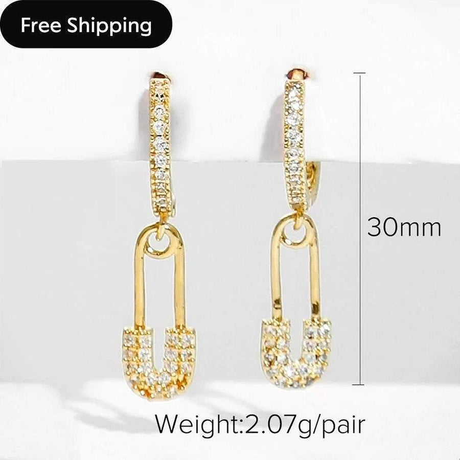 Safety Pin Earrings|Gold Hoops Earrings|18K Gold Plated Sterling Silver Safety Pin Lock Drop Hoop Earrings for Girls - Dafitty