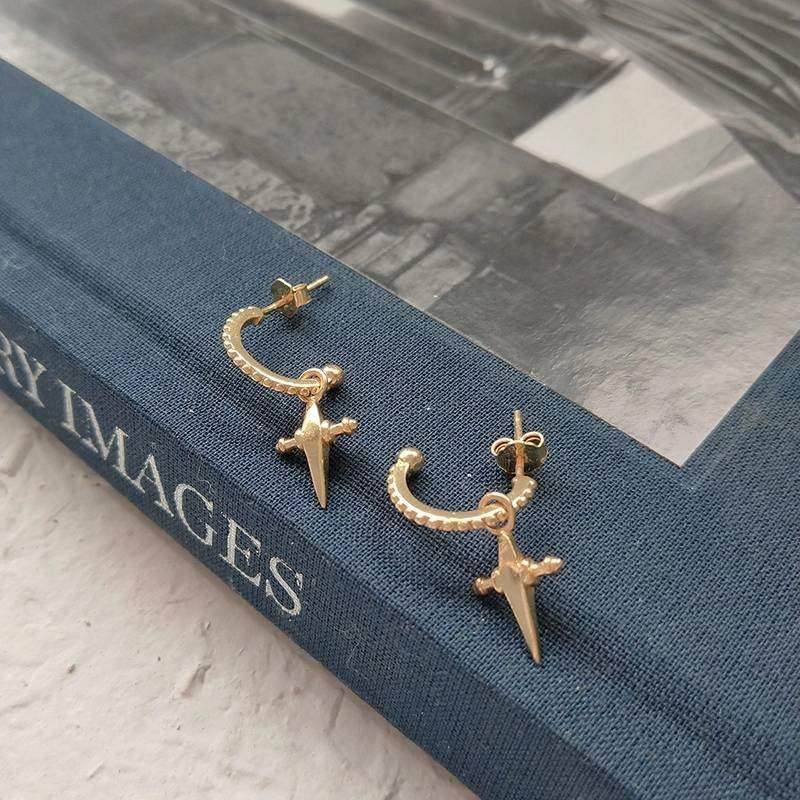Cross Earrings Women|14k Gold Plated Sterling Silver Cross Plain Drop Unisex Dangle Earrings For Her/Him - Dafitty