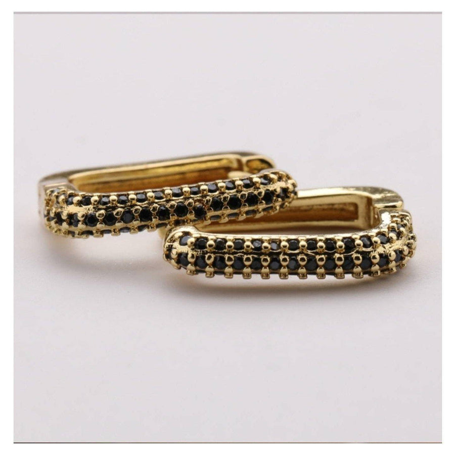 Huggie Hoop Earrings|14k Gold Plated|Black Cubic Zirconia for Women Girls/Huggies With Charms/Charm Earrings/Cz Jewelry - Dafitty