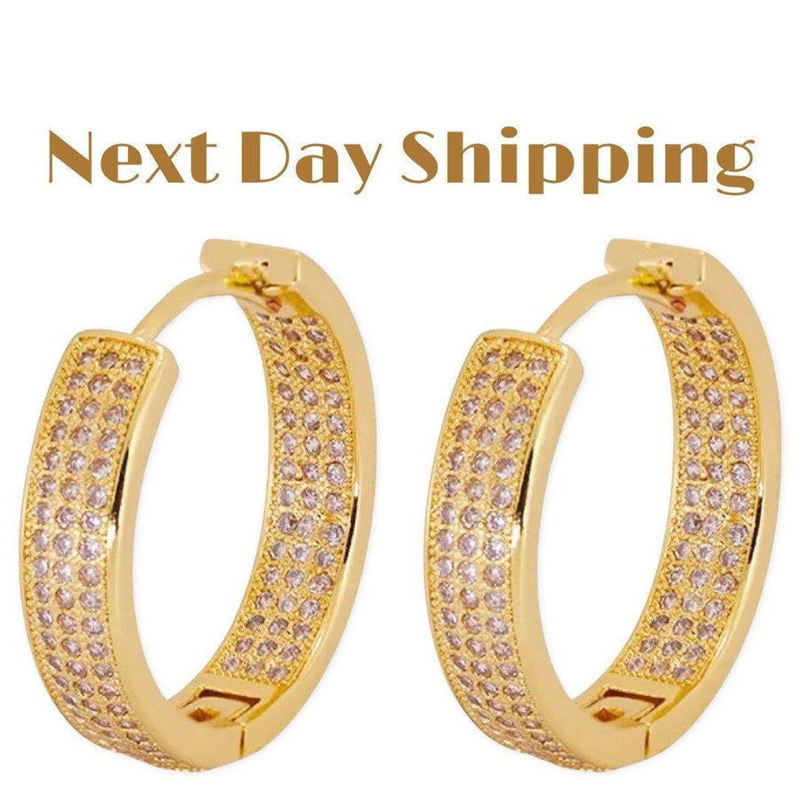 Gold Huggie Hoop Earrings/14K Gold Filled Earrings with CZ Stones/Medium Huggie Earrings - Dafitty