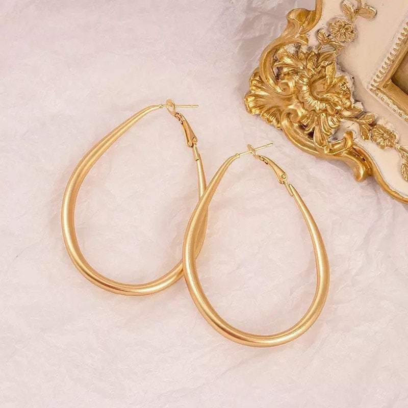 TEARDROP HOOPS Earrings Plated 18k Gold|Dainty Drop Earrings|Gold Plated Jewelry for Women||Gold Matte Earrings - Dafitty