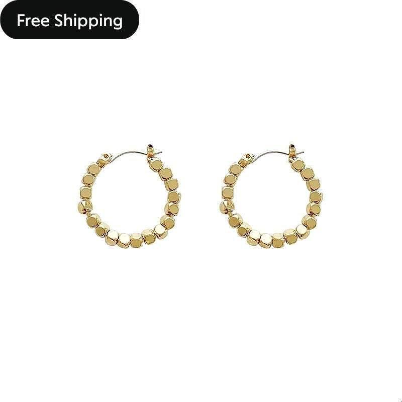 Huggie Hoop Earrings|Small Hoops|Lightweight Beaded Hoops Earrings for Women Girls Plated 18k Gold - Dafitty