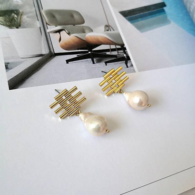 Freshwater Pearl Dangle Drop Earrings For Women|Gold Pearl Earrings|Dainty Teardrop Gold Earrings|Ivory Freshwater Pair - Dafitty