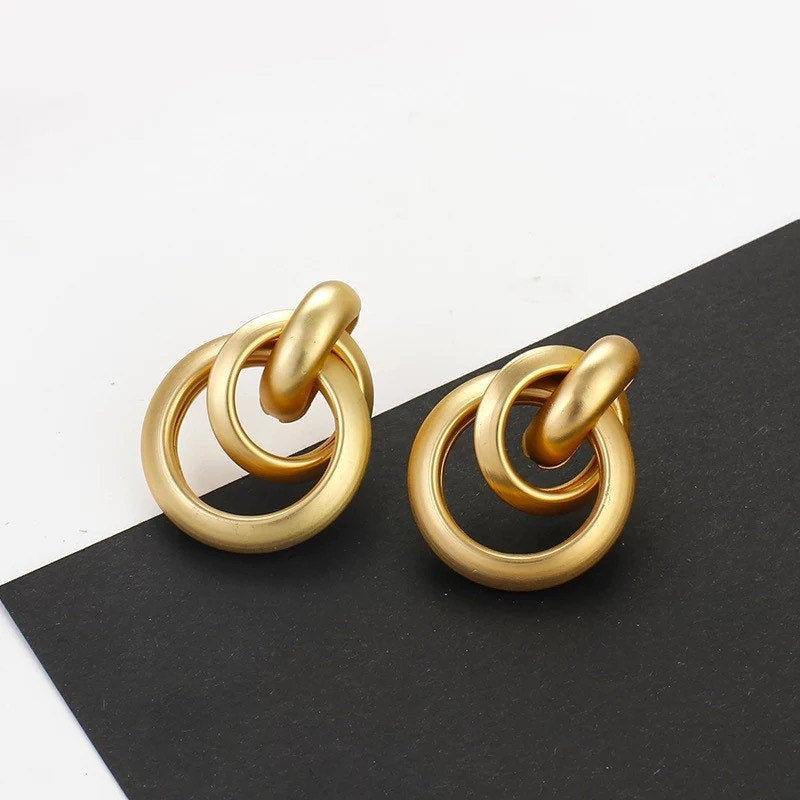 GOLD DANGLE Drop Earrings|Round Circle Studs|Minimalist Jewelry|Matte Gold Earring|Women Wedding Gift|Push Back Stud - Dafitty