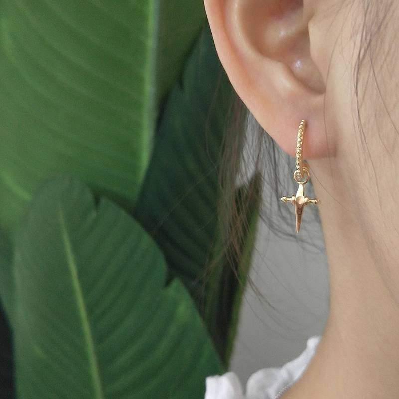 Cross Earrings Women|14k Gold Plated Sterling Silver Cross Plain Drop Unisex Dangle Earrings For Her/Him - Dafitty