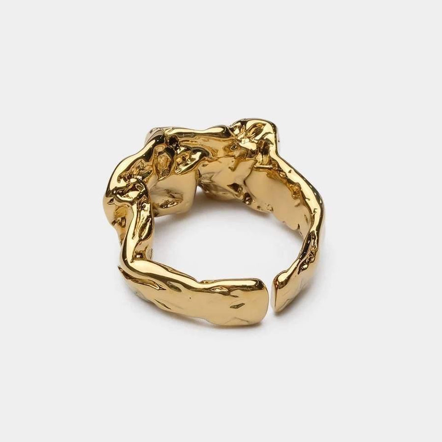 18K Gold Plated Ring|Minimalist Rings Hammered|Twisted Geometric Jewelry for Women|Adjustable Open Stacking Piece - Dafitty