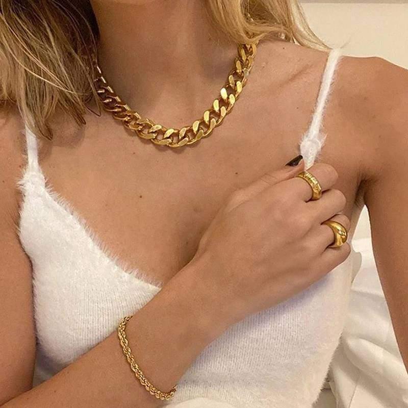 Gold Cuban Chain Necklaces For Ladies|14k Gold Necklace Womens|Dainty Minimalist Jewelry - Dafitty