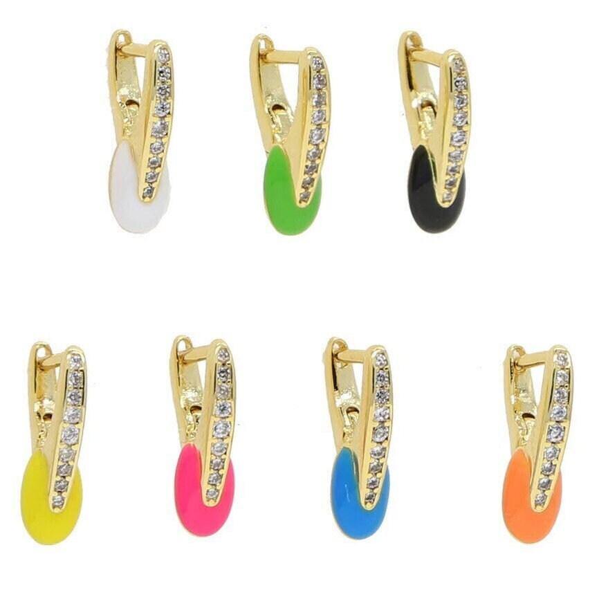 Enamel Huggie Hoops. Small Gold Hoops With Diamond. Tiny Rainbow Diamond Hoop Earrings. Rainbow Huggie Hoop Earrings. Enamel Huggies 14k. - Dafitty